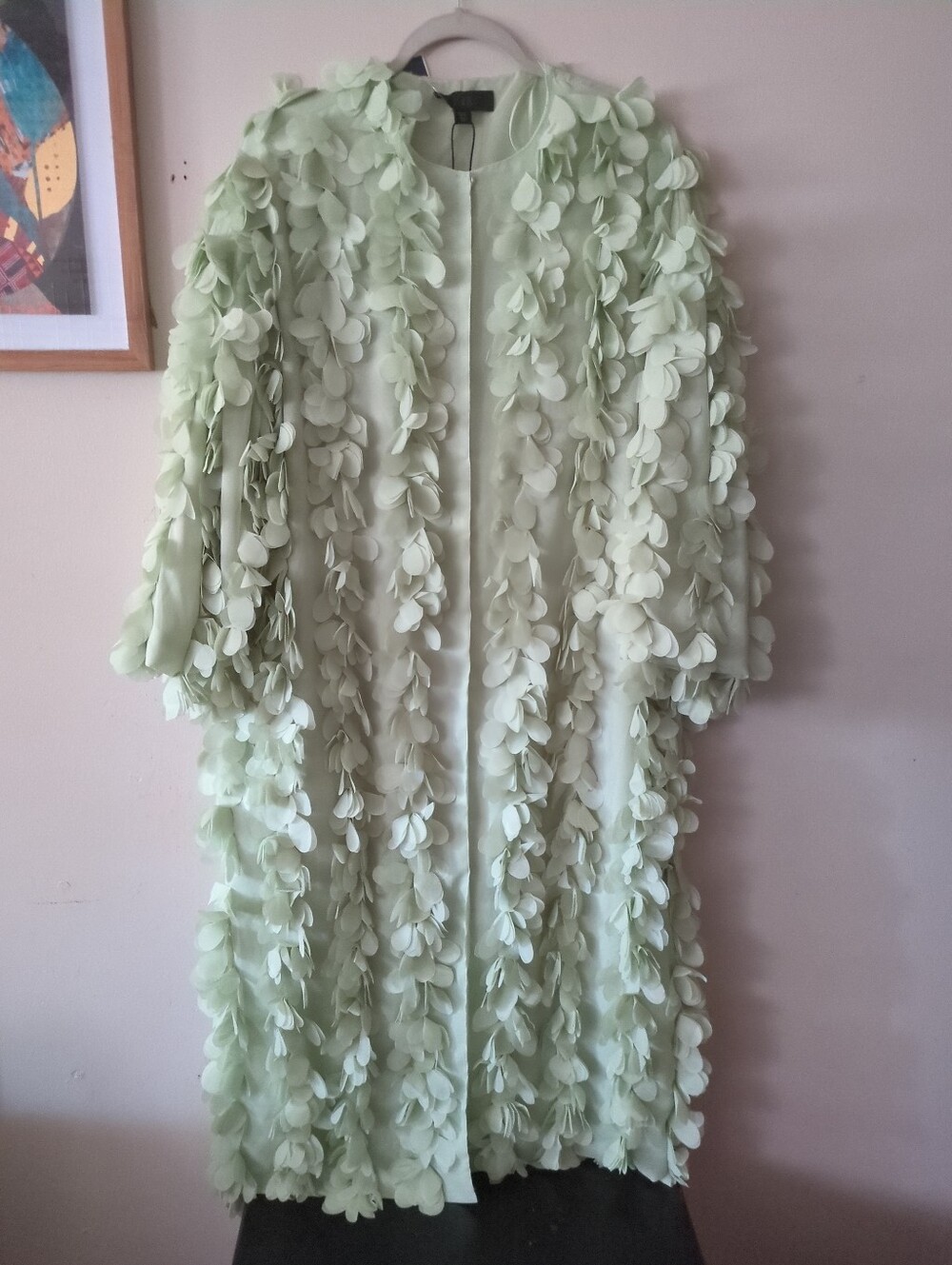 Zara Light Mint Green Textured Petal Snap Button Longline Duster Coat